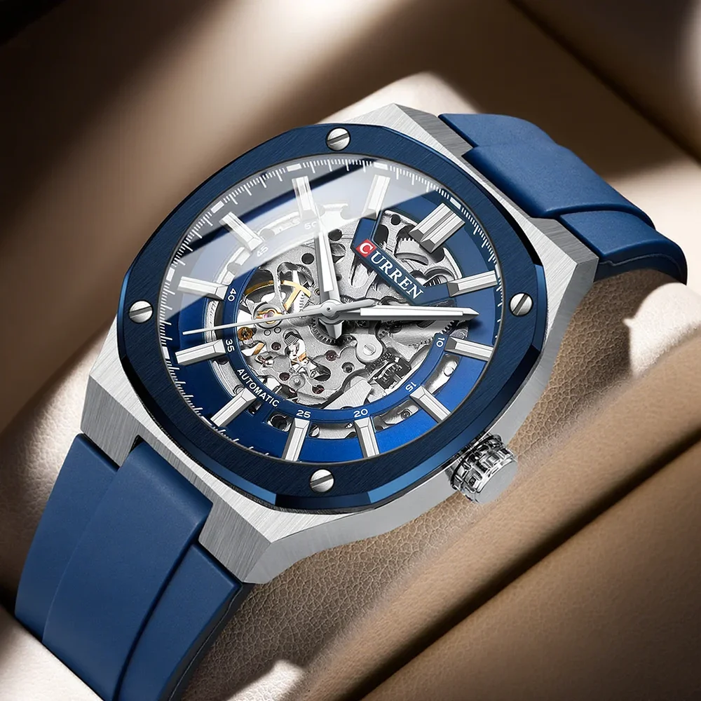 

CURREN 8485 Casual Sports Style Men Mechanical Skeleton Dial Automatic Winding Mechanical Movement Sports Silicone Watch for Men