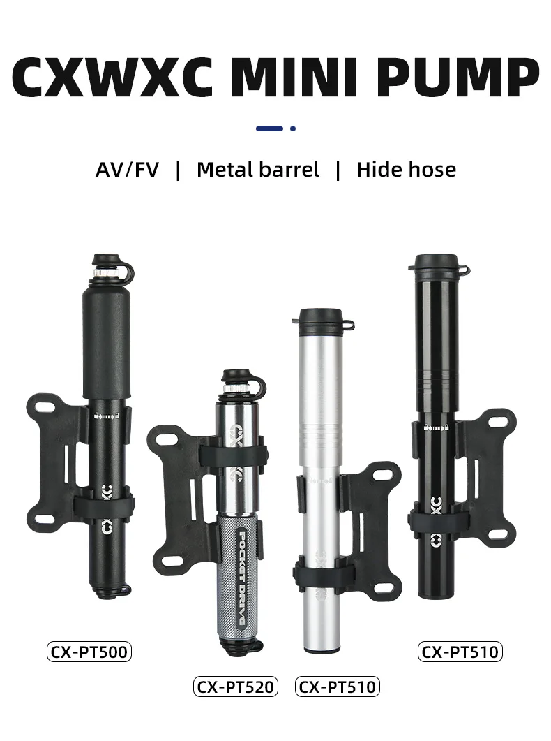 CXWXC Mini-Fahrradpumpe, max. 160 psi, tragbar, Schrader, Presta-Ventil, Luftpumpe, Aluminiumlegierung, Radfahren, versteckter Schlauch, Reifen, Handluftpumpe – Detail 2