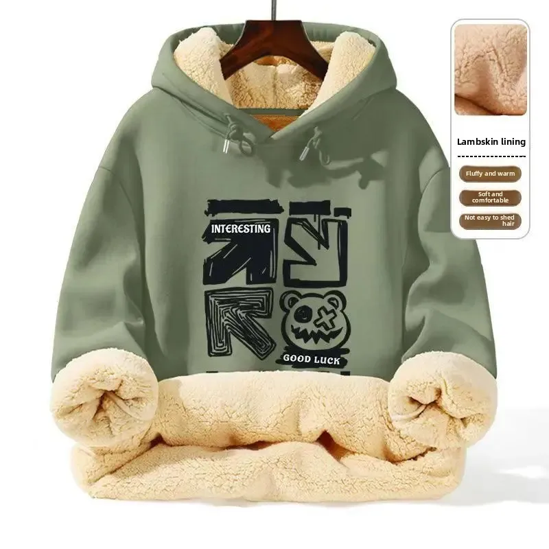 سميكة لامب المخملية هوديي الرجال العصرية الشتاء صوف مبطن الدفء الاحتفاظ مقنعين سترة الرجال سترة علوية 1/2 #4