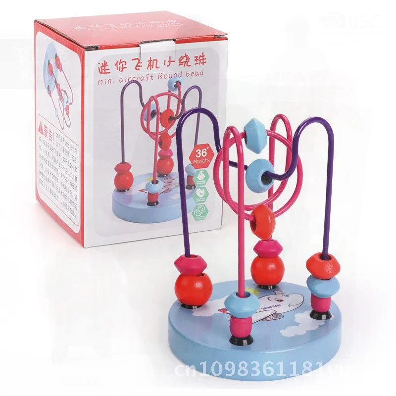 Educational Wooden Bead Toys for Children - Animal & Fruit Three-Block Bead Winder Color Box Model Beech Wood Infants & Kids