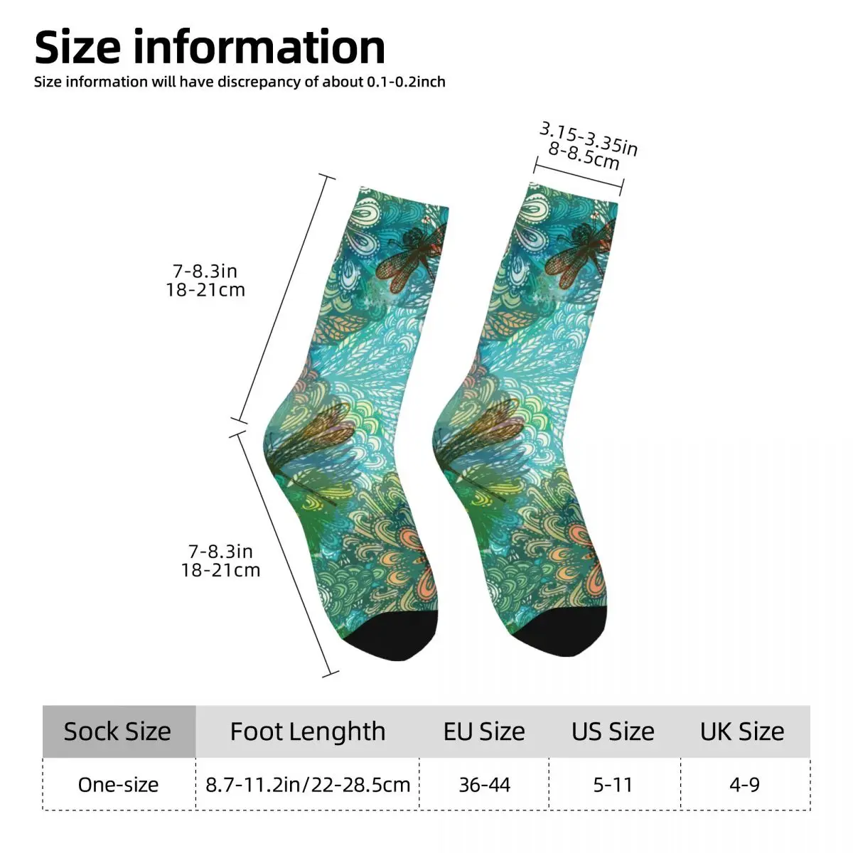 Funny Crazy Sock for Men Flowers-and-Dragonflies Hip Hop Vintage Dragonfly Happy Pattern Printed Boys Crew Sock Novelty Gift