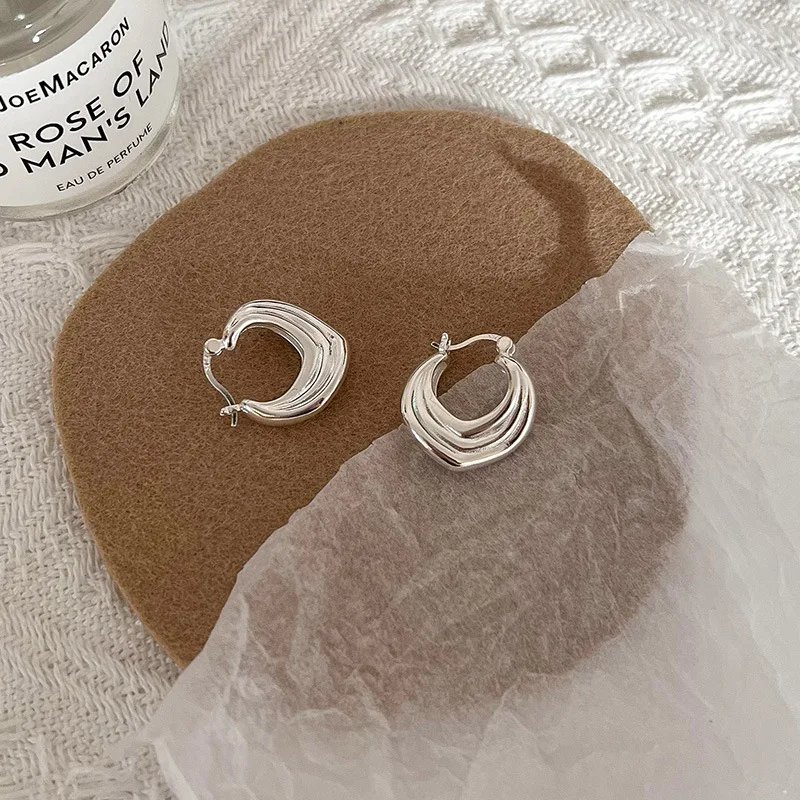 925 Sterling Silver Irregular Circles Geometric Hoop Earrings for Women Girls Piercing Jewelry Women\'s Party Wedding Pendiente
