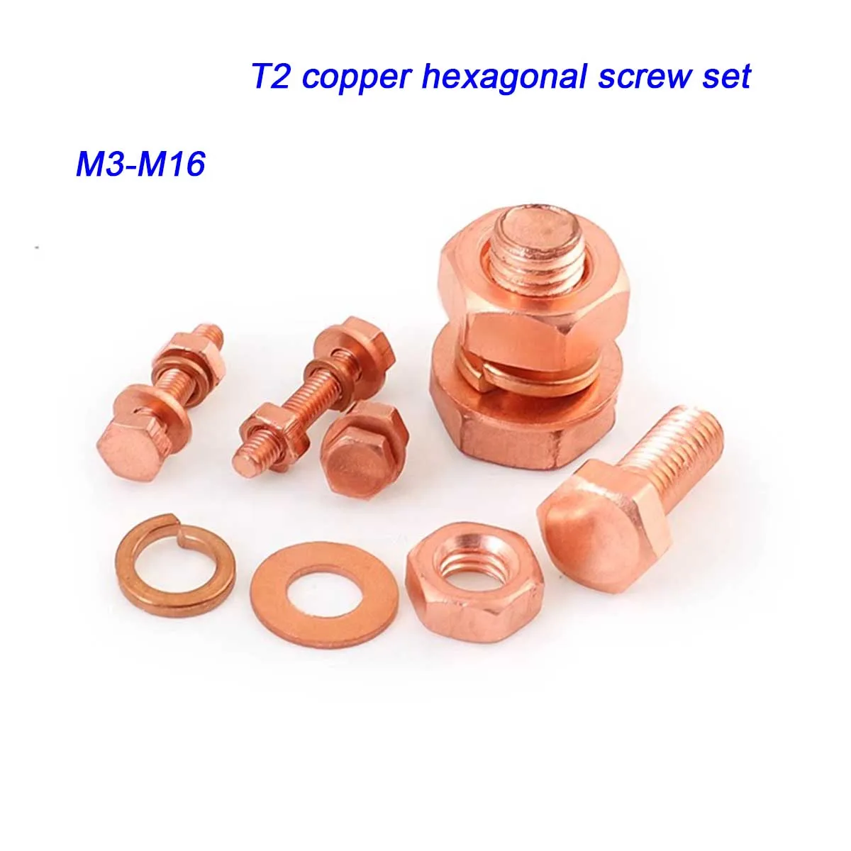 

T2 Purple Copper Hexagon Screw Conductive Copper Bolt Red Copper Hexagon Screw Set