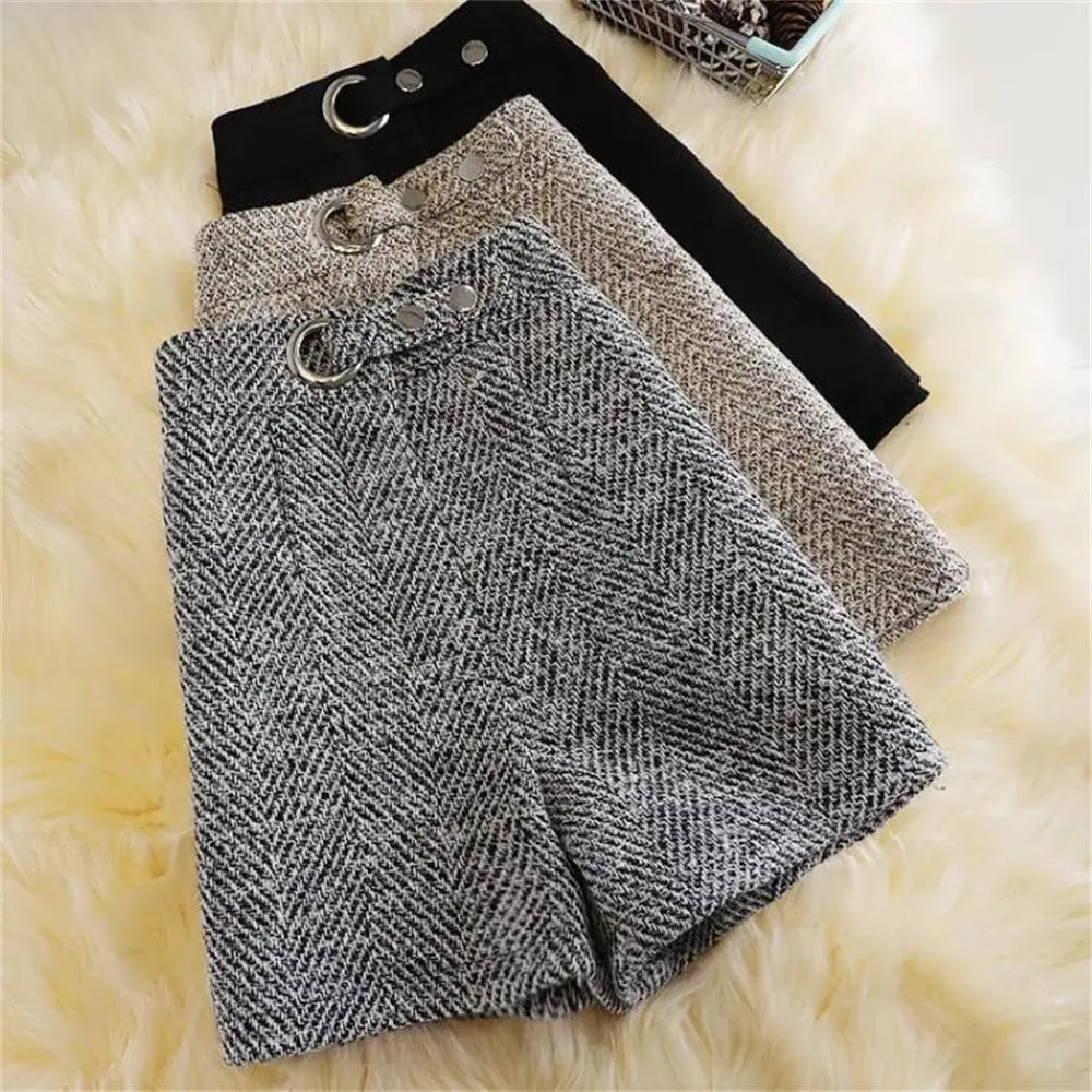 Fashion Wide-Leg Pants Boots Trousers Female Wear Out Short Pants Loose  Spring Woolen Shorts Autumn Winter High Waist New S-2xl