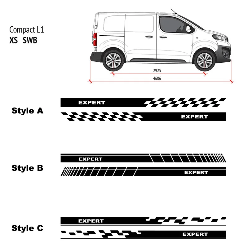 2 قطعة ملصقات باب السيارة Peugeot خبير XS SWB ضبط اكسسوارات فان الجانب المشارب الرسومات الفينيل فيلم ملصق مائي اكسسوارات #6