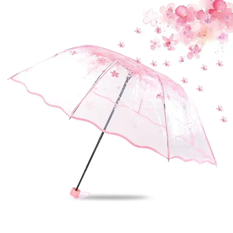 

Folding Durable Cherry Umbrella Household Gadgets Rain Gear Transparent Tools Blossom Household Merchandises Academy Kids