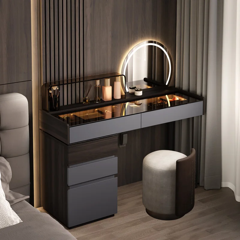 Extendable Wood Makeup Vanity Desk Luxury Drawer Black Mirror Makeup Vanity Desk Vintage Modern Kaptafel Furniture For Bedrooms