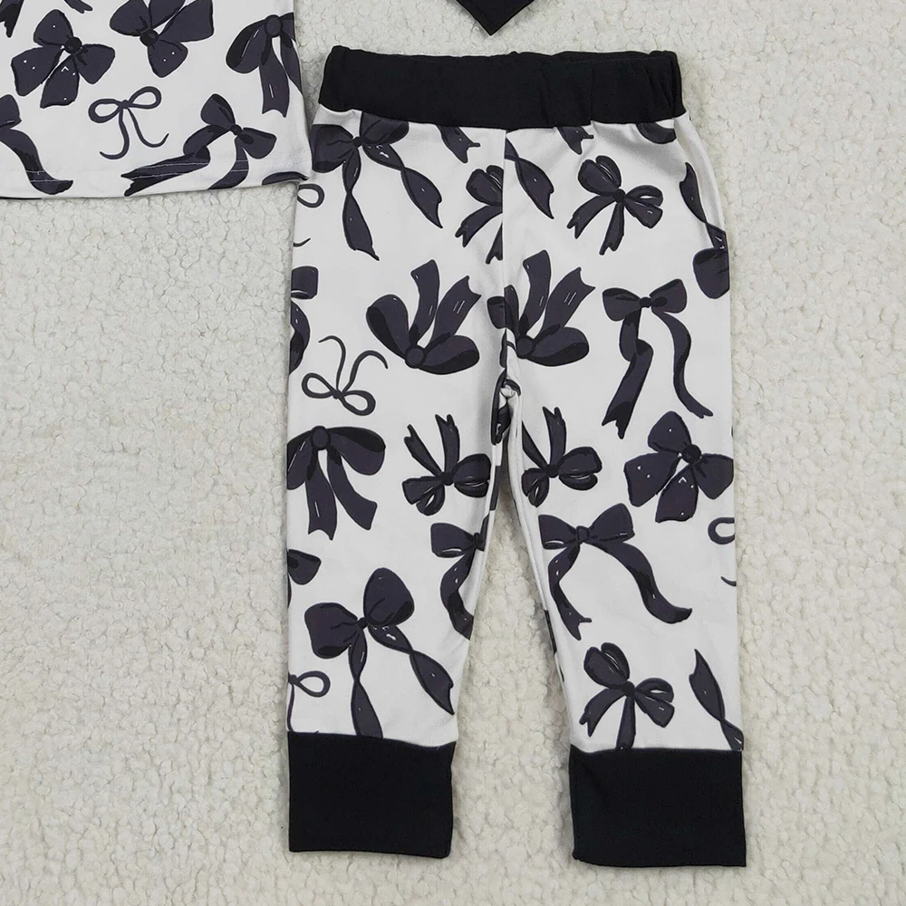 Wholesale Baby Girl Clothes Kids Black Bows Sleepwear Loungewear Infant Toddler Long Sleeves Tops Pants Pajamas Sets Clothing