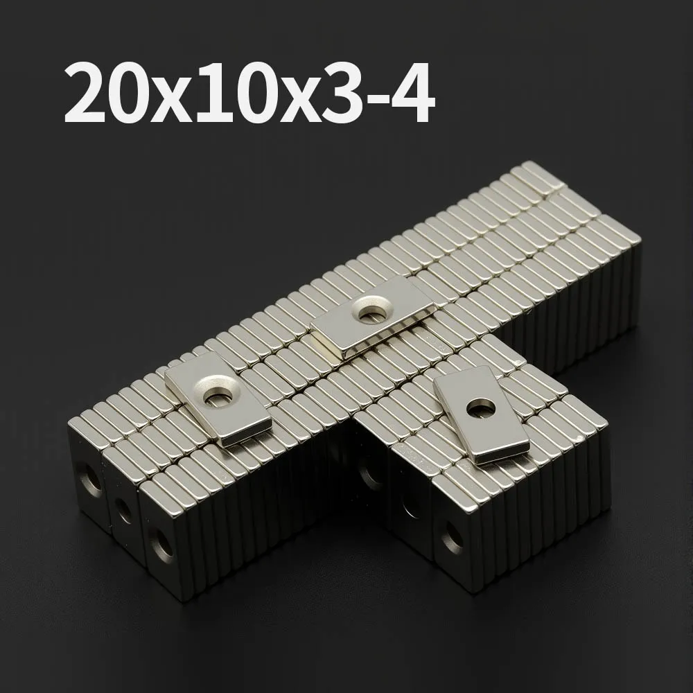 20x10x3-4mm Powerful with holes Neodymium Magnet N35 NdfeB Permanent Magnetic imanes Block Super Strong Fridge Magnets DIY
