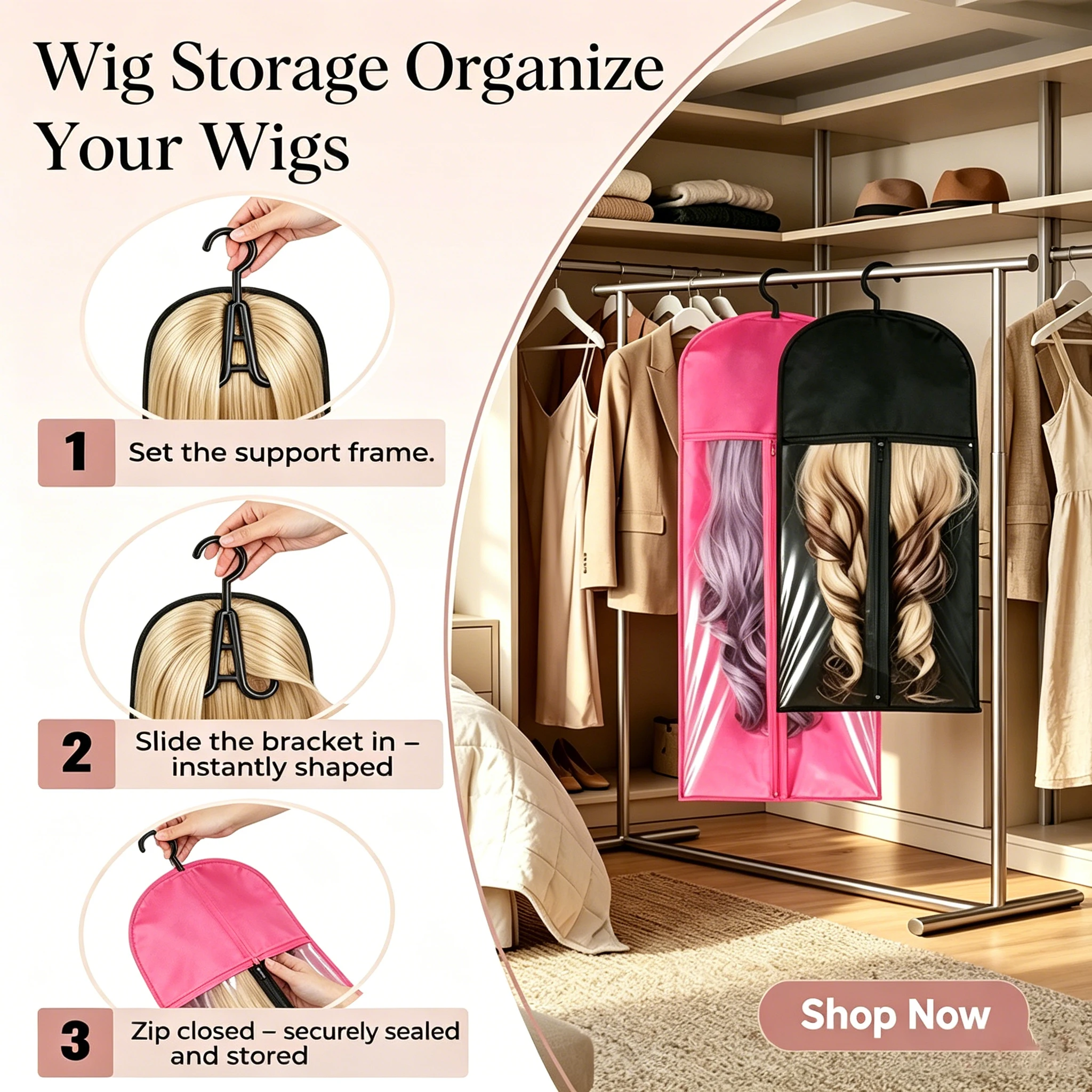 Wig Storage Bag with Hanger for Multiple Wigs