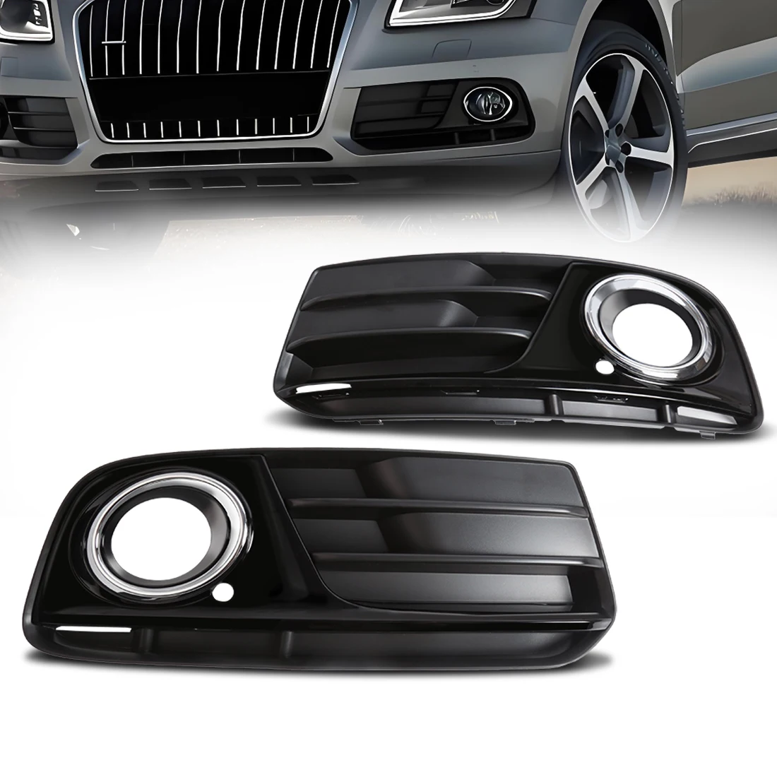 

The New Black Front Bumper Grille Is Suitable For Audi q52013 2014 2015 2016 2017 Front Bumper Fog Light Lampshade Grille 8r0807