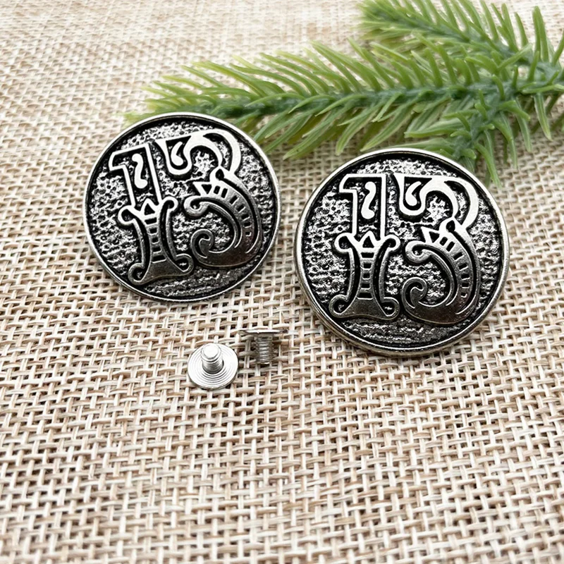 5pcs Bright Silver Figure 13 Decorative Buckle Round Conchos Screw Back Button DIY Leather Goods Leathercraft Accessories