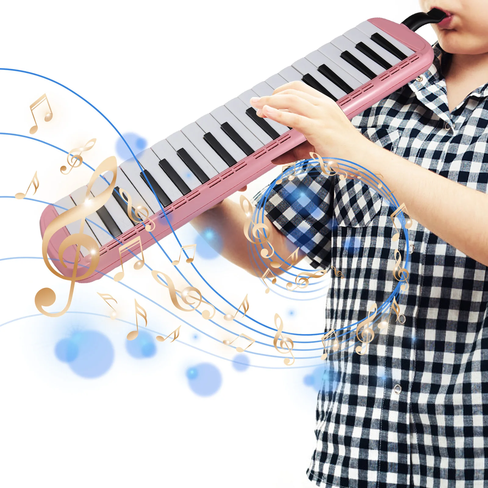 37 Keys Melodica Instrument Melodica Air Piano Keyboard with 2 Soft Blow Pipe 2 Blowing Nozzles Melodica Wind Instruments