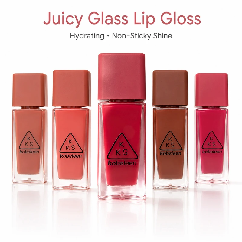 K-Beauty Juicy Glass Lip Gloss Tint, 5 Shades Hydrating Non-Sticky Water Gel Lip Tint, Long Lasting Korean Makeup