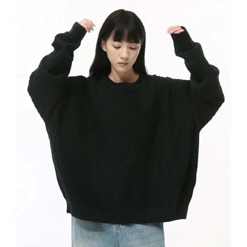 Korean Style Men's Sweaters Round Collar Solid Color Knitting Casual Tops Loose Pullover Male Clothing 2024 Autumn