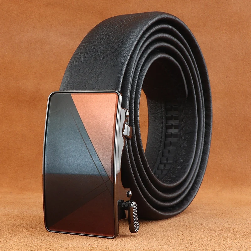 

High quality luxury belts men classic glossy Automatic Buckle genuine leather formal Business 3.5cm wdie cintos masculinos