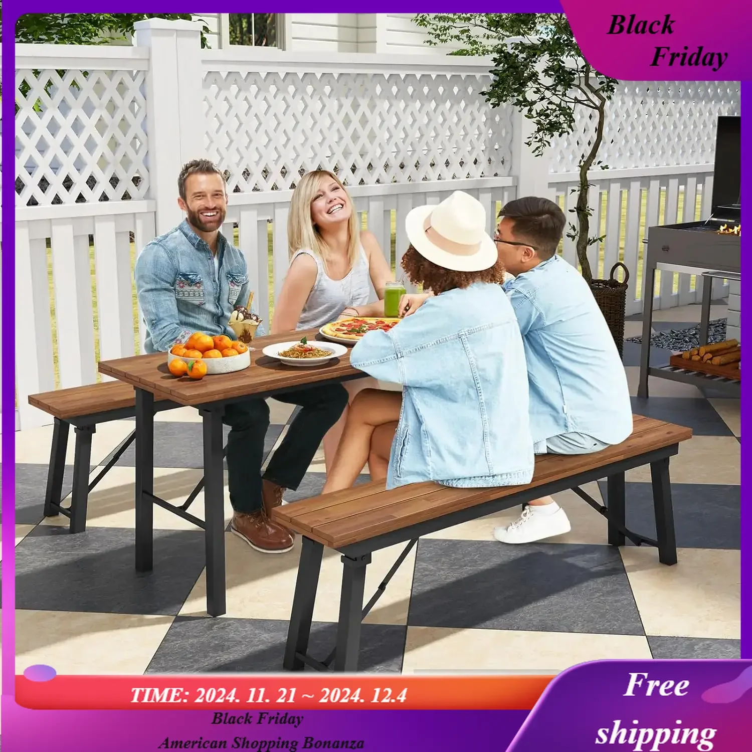 

Outdoor Dining Table With Benches fNo Assembly Foldable 59 Inches Narrow Patio Dining Table with Acacia Wood Top