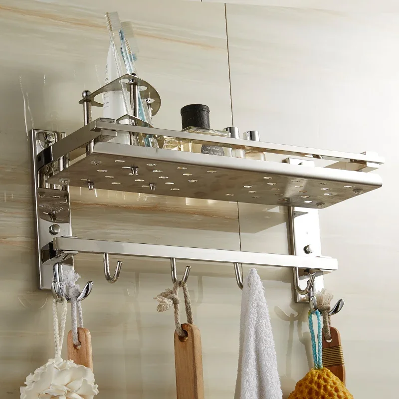 

Vidric DIY 304 Stainless Steel Shelves Single Layers With Towel bar&hook Bathroom Makeup Rack With Toothbrush And Cup Holder