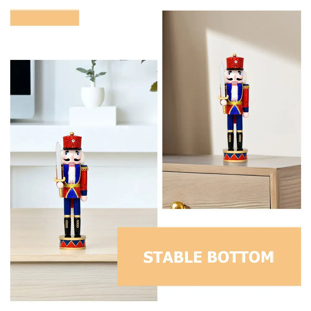 Wooden Nutcracker Christmas Soldier Ornament Vibrant Sequined Handpainted Decoration Festive Holiday Party Table Accent