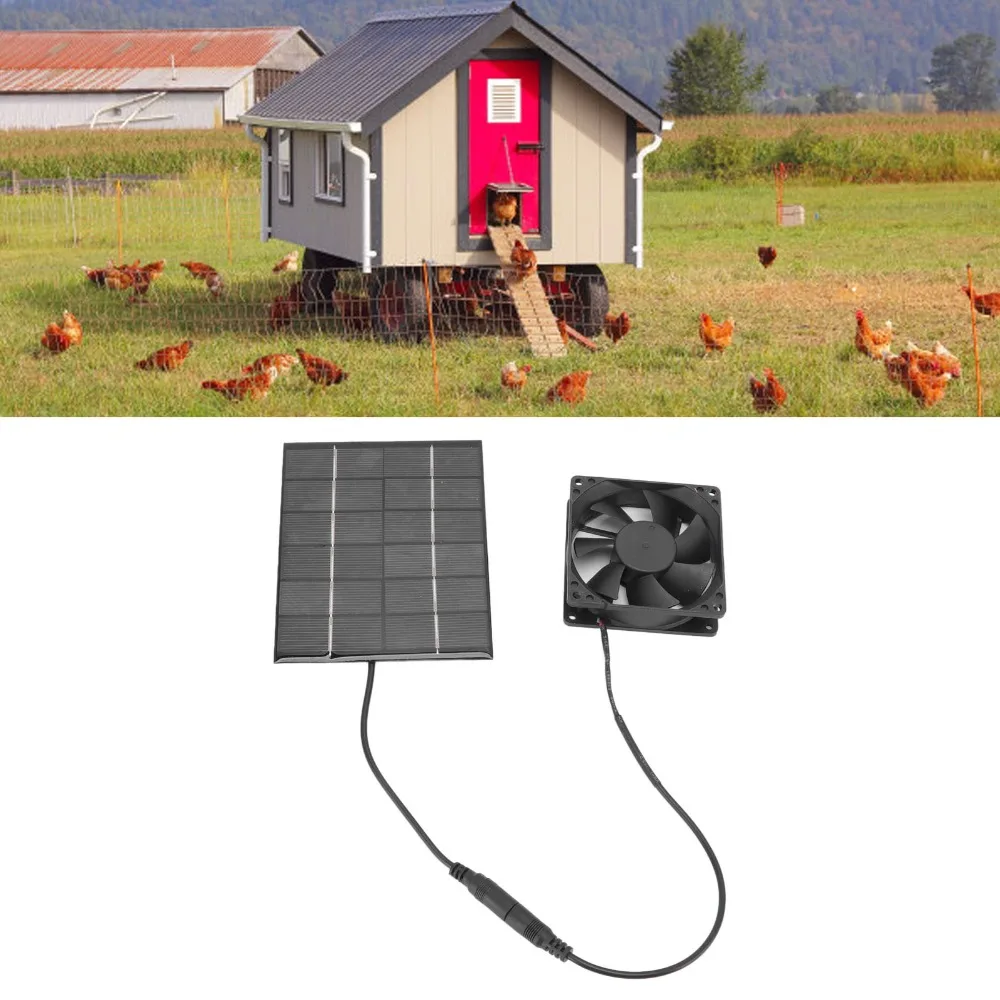Durable Black Solar Panel Fan Kit DC Output 2W, 6V Solar Powered Exhaust Fan Mini Solar Fan Small Enclosed Space