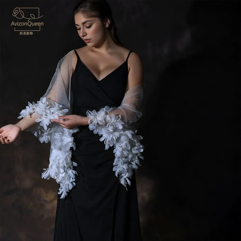 French three-dimensional flower bridal shawl wedding dress photo photo to cover the arms and look thin