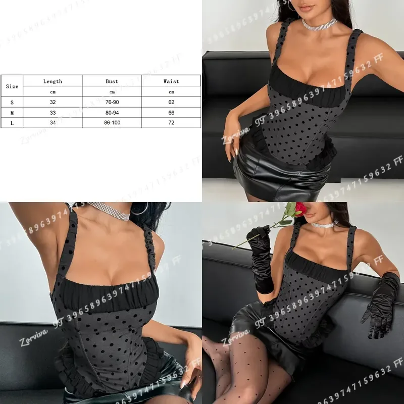 Women Gray Polka Dot Camisole Sexy Fishbone Double Strap Vest Backless Tank Top Ladies Sleeveless Outer Wear Summer Tops