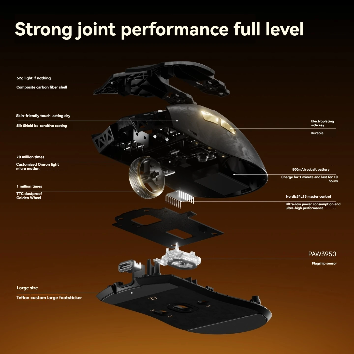 EWEADN Z7 ماوس لاسلكي مزدوج الوضع سلكي 2.4G خفيف الوزن مركب من ألياف الكربون صغير متوسط الحجم الأيدي ماوس ألعاب رياضي إلكتروني