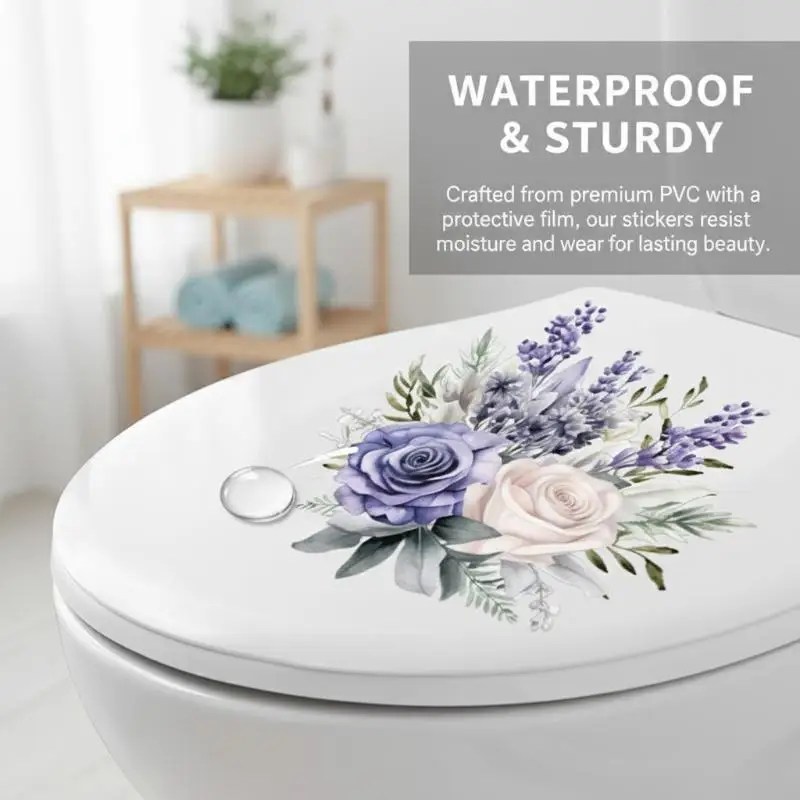 【YA】Waterproof Purple Hyacinth Wall Stickers Removable Flower Decals for Bathroom and Toilet