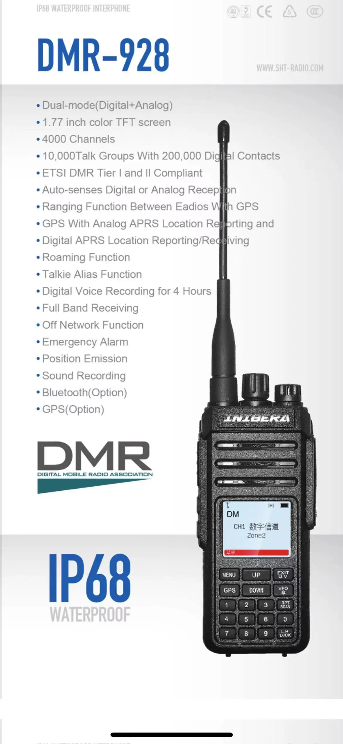 DMR-928  UHF/VHF Two Way DMR radio 10W IP68 Walkie Talkie