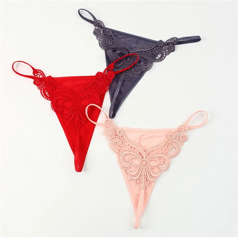 Calça tanga sexy de renda para mulheres, calcinha oca, costas em T, cintura baixa, cueca sem costura, feminina