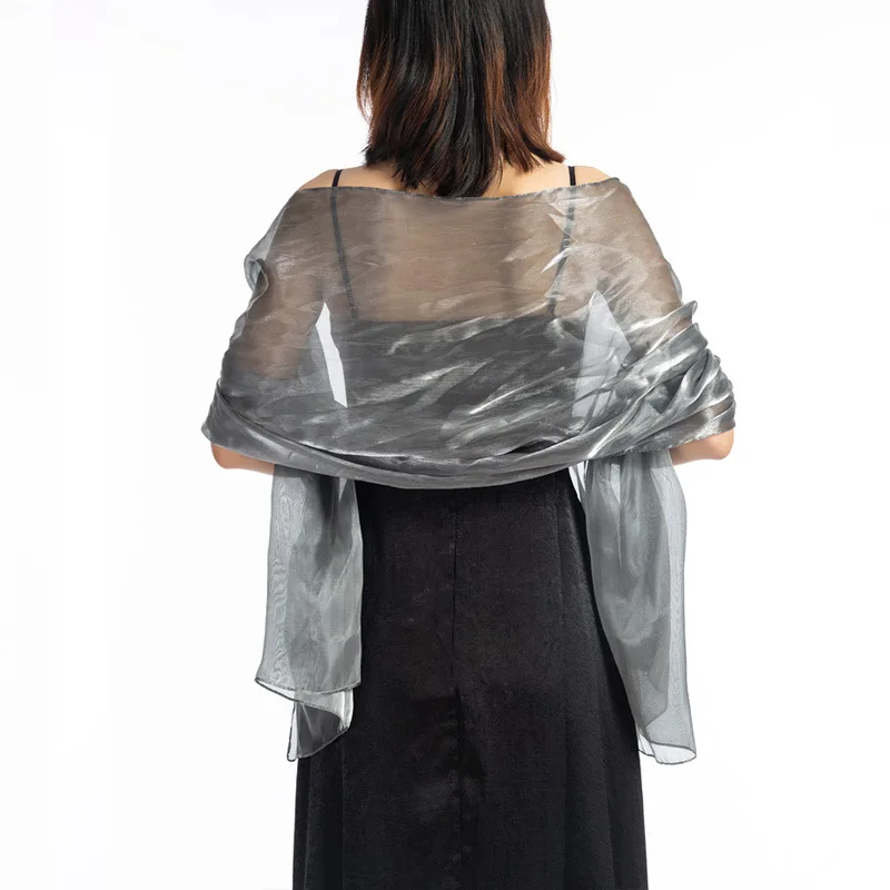 Sexy Women Transparent Solid Polyester Tarn Wedding Party Evening Dress Scarf Long Shiny Sunscreen Cloak Shade Shawl T58