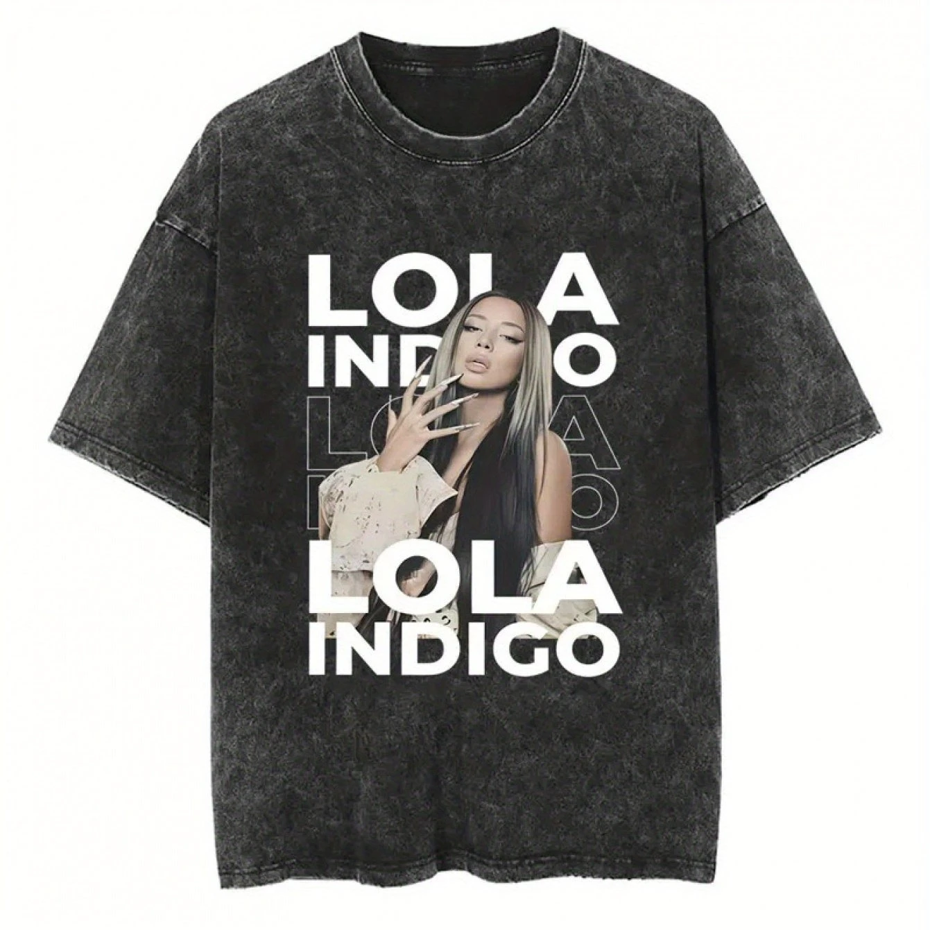 

Мужская футболка большого размера с графическим альбомом «Испанская певица» Lola Indigo An1Ma1, винтажная потертая черная уличная футболка в стиле хип-хоп