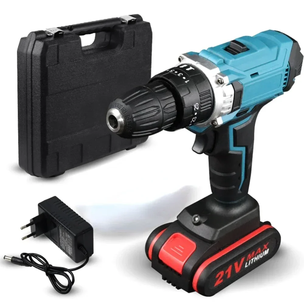 1000W 21V Electric Impact Drill 2 in 1 Electric Cordless Lithium-Ion Battery 2 Speed Power Tools Mini Electric Power Screwdriver