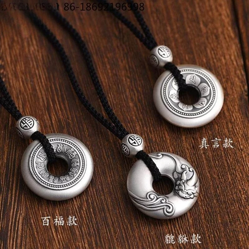 Pure Silver 999 Sterling Silver Safety Buckle Pendant Keychain Men's and Women's Baifu Character Necklace Pixiu