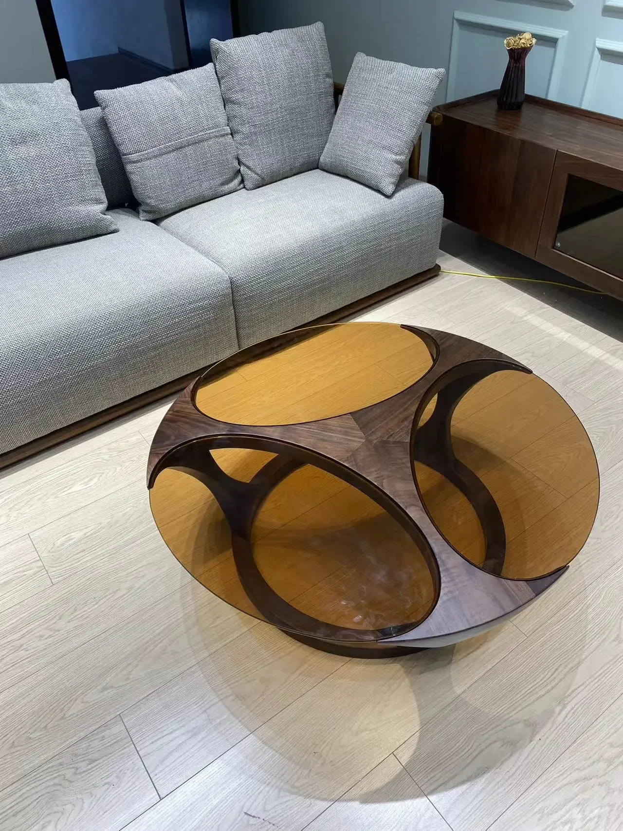 Minimalist living room full solid wood round tea table sofa edge several coffee table for living room