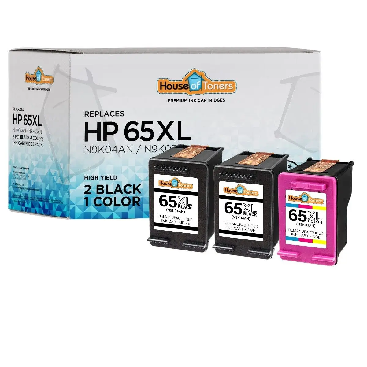 

3pk Ink Cartridges for HP 65 fits Deskjet 2622 2652 2655 3722 ENVY 5052 5055