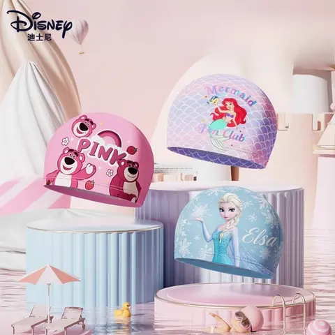 Disney Mickey Lotso Frozen Elsa Cuffia da nuoto per bambini Protezione per le orecchie impermeabile Cappello da bagno elastico traspirante Accessori da nuoto per ragazze
