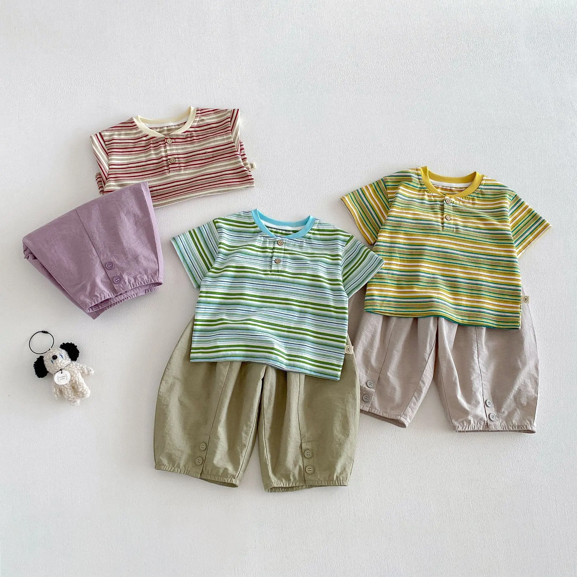 Boys' Striped T-shirt 2026 New Summer Baby Style Korean Version Labeled Panda Cartoon Top for Children's Summer Wear