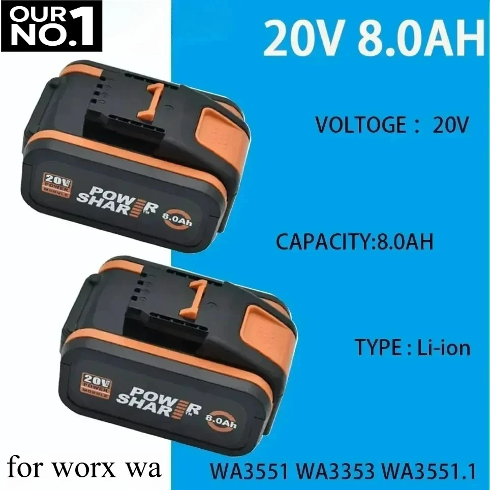 

8000mAh Rechargeable Battery Tool For WORX 20V high-capacity Lithium-ion Battery WA3551 WA3551.1 WA3553 WA3641 WX373 WX390