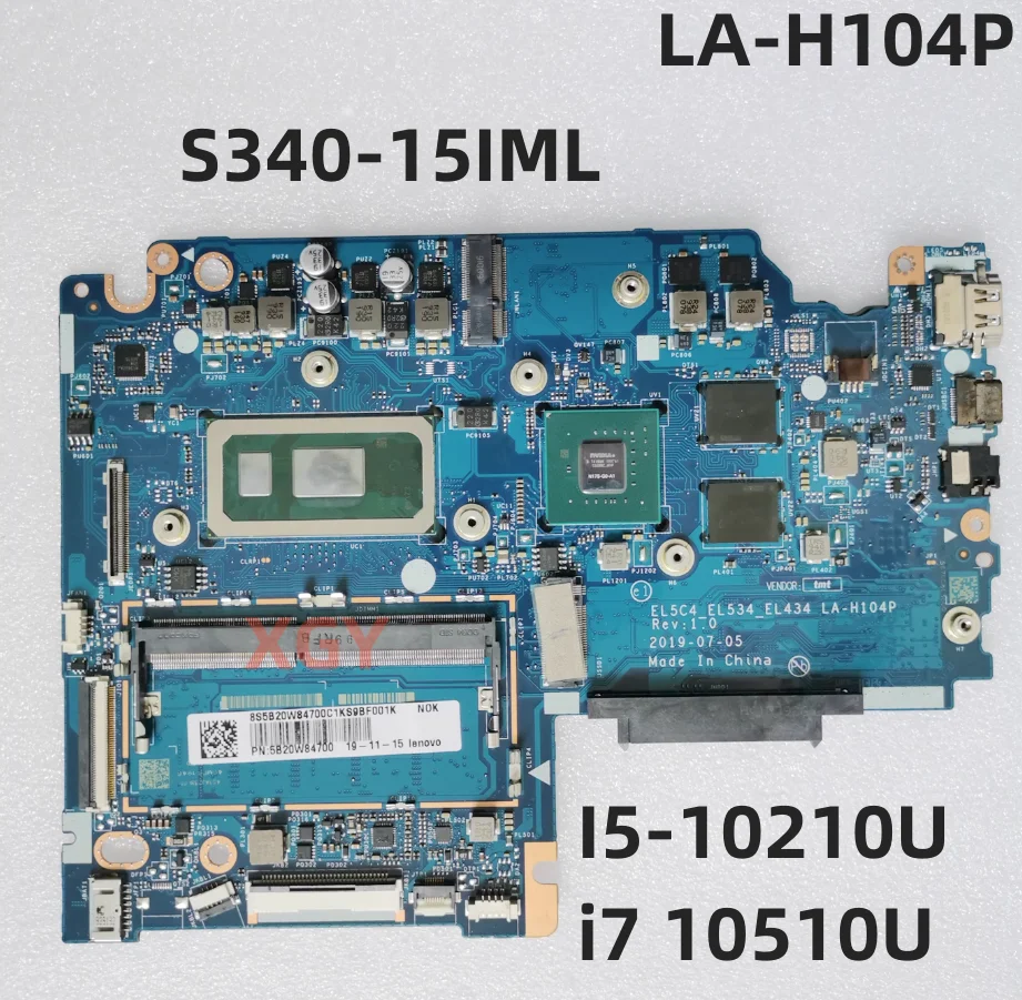 LA-H104P For Lenovo IdeaPad S340-15IML Laptop Motherboard MX230 GPU With I5-10210U i7-10510U 5B20W84804 100% Test OK