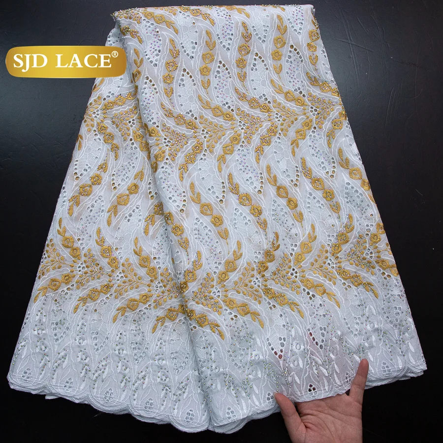 

SJD LACE Nigerian African Cotton Embroidery Lace Fabrics 5Yards 2025 High Quality Swiss Voile Lace for Sewing Women Wedding 4332