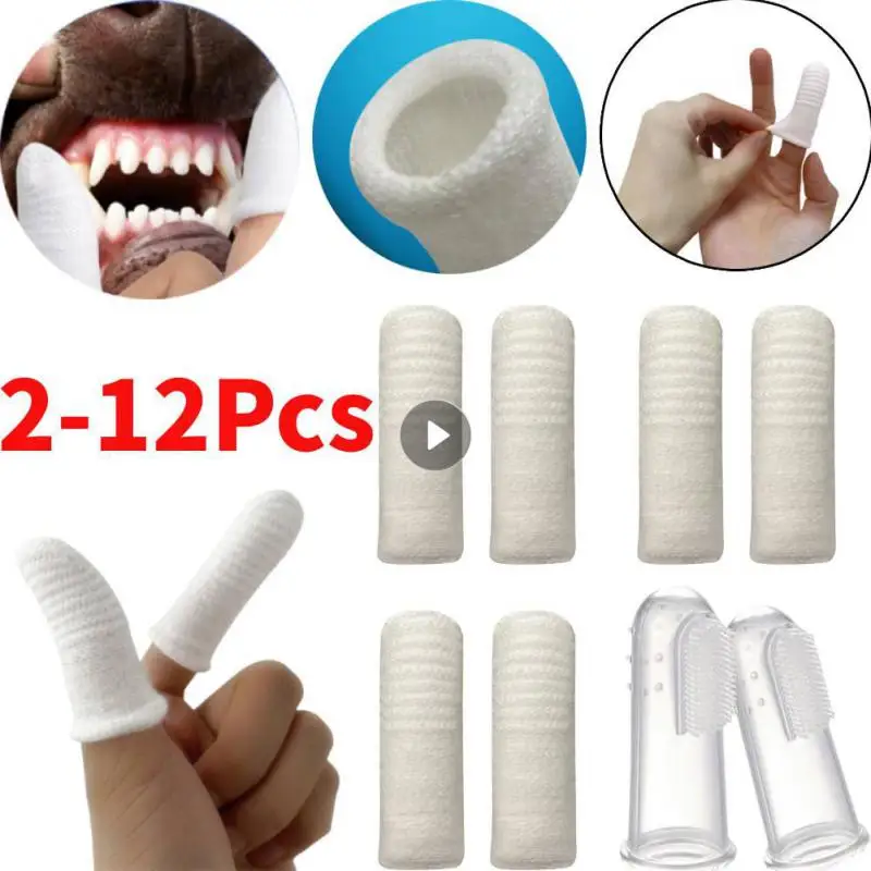 2-12pcs Pet Two-finger Brushing Finger Cots Puppy Teeth Oral Cleaning Tool Kitten Finger Toothbrush Pets Care Accessories Supply