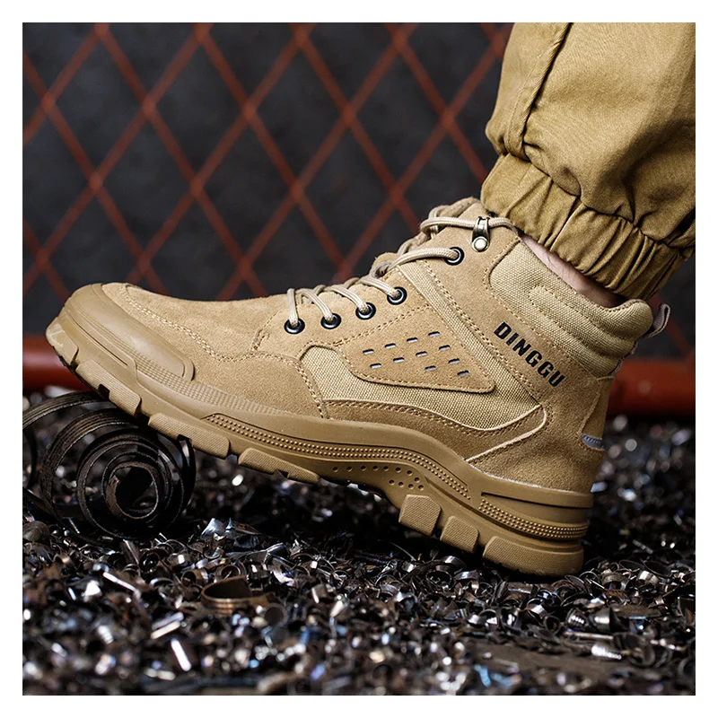 

Мужские повседневные стальные носки в британском стиле, защитные ботинки из коровьей замши, сварочная обувь, безопасная рабочая обувь до щиколотки, рабочая обувь