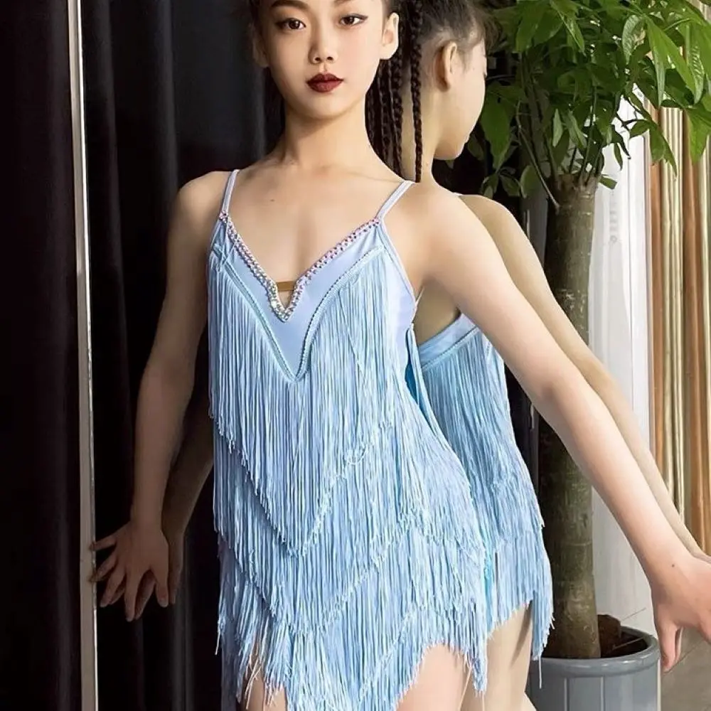 

Latin Dance Suit Women's Competition Blue Fringe Skirt Dresses for Standard Dance for Latin Dance for Women Girls Dancewear 2025