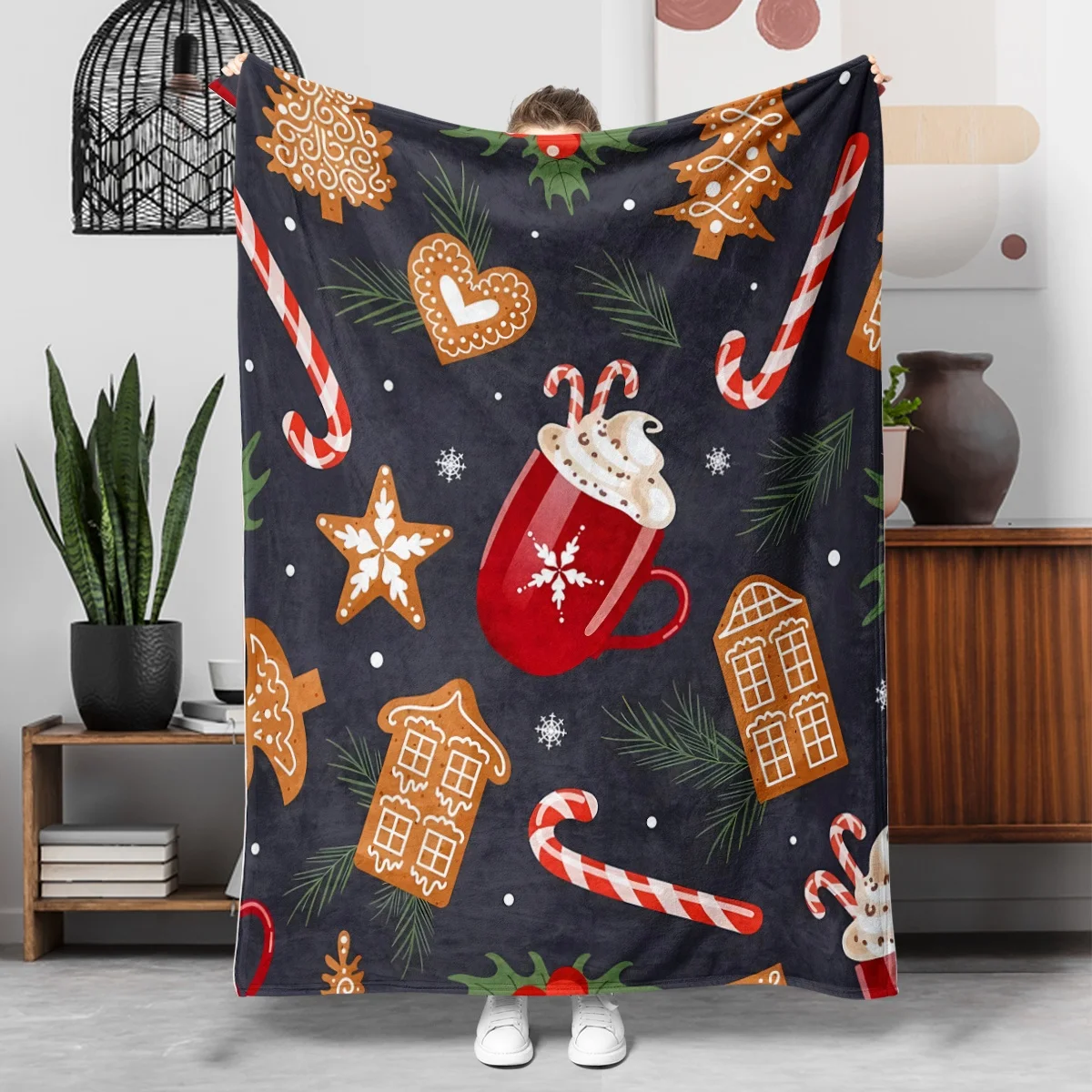 Vintage Christmas Blanket Plaid Patchwork Quilt Design Snowman Tree Sock Reindeer Soft Flannel Fleece Throws for Bed Sofa
