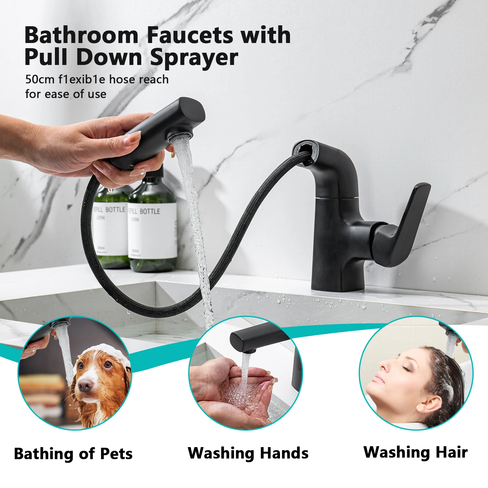 Bathroom Faucets with Pull Out Sprayer Single Hole Bathroom Pull Down RV Sink Faucets Water Tap Pull Down Bathroom Faucet