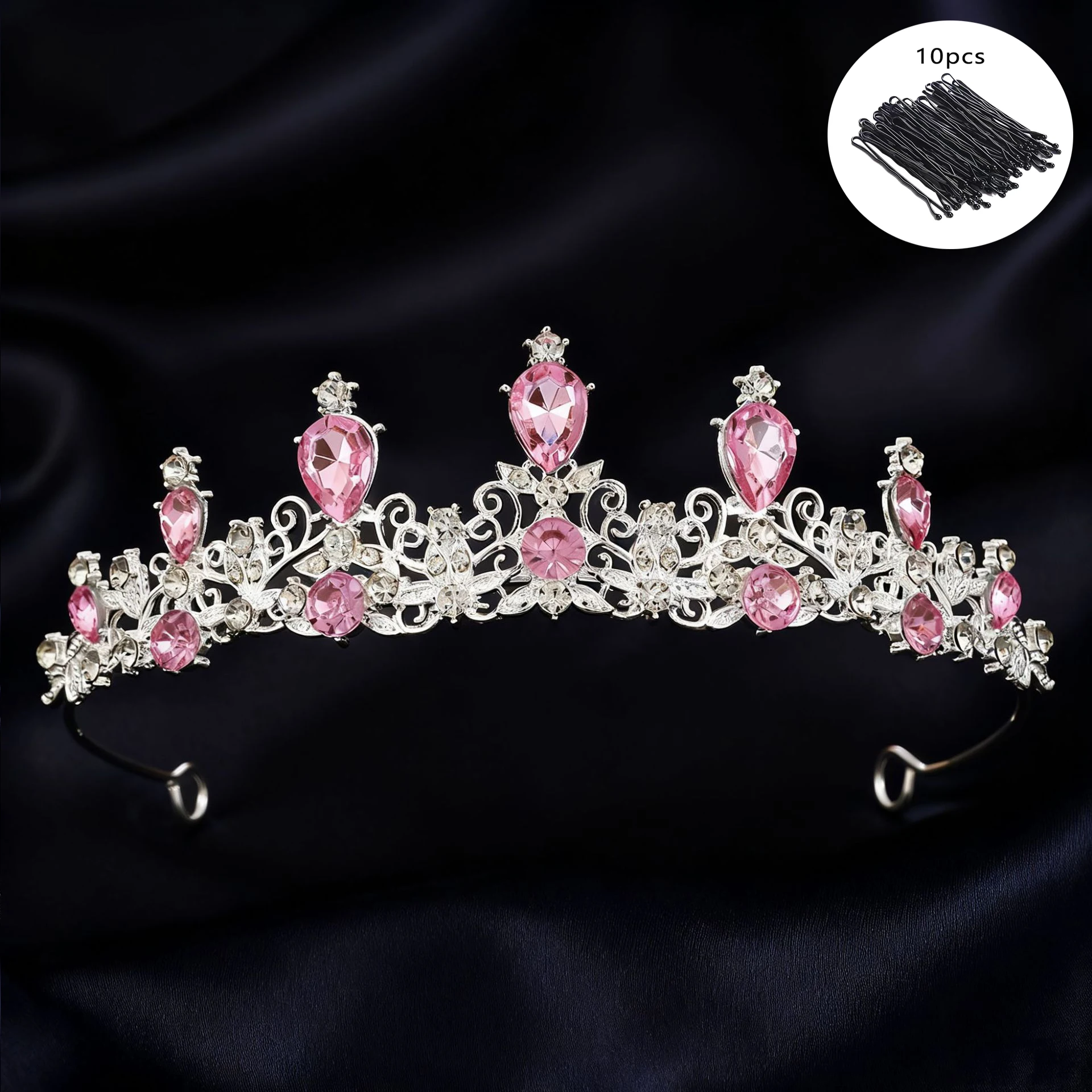 Bridal Tiara Vintage Scroll Rhinestone Queen Crown 10Pcs Bobby Pins Elegant Sparkling Headpiece Wedding Pageant Formal Events view 5