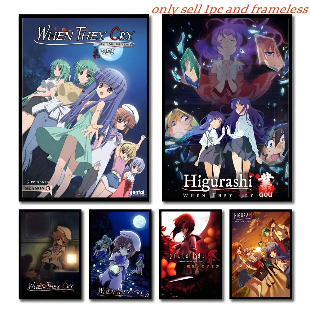 Cartoon H-Higurashi When They Cry Poster Self-adhesive Living Room Bedroom Party Bar Decor Moisture-proof Fade-resistant HD