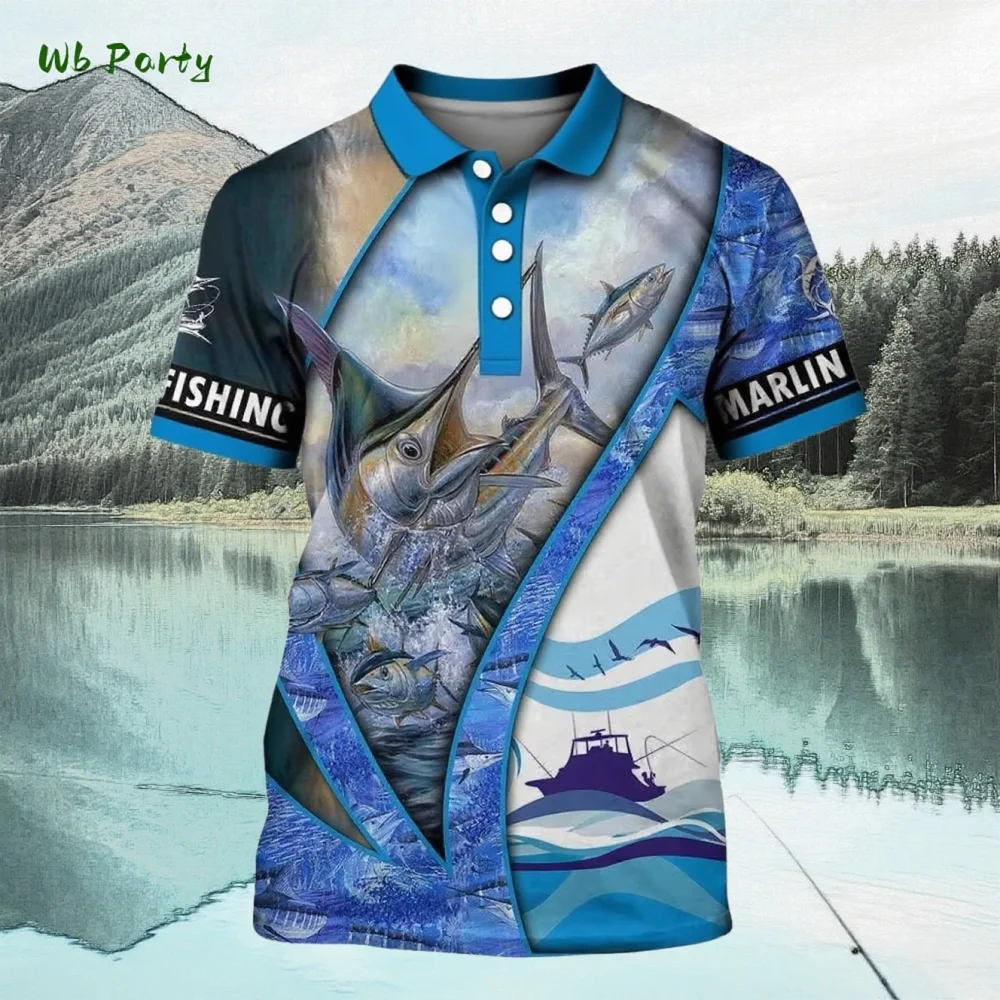 3D Fishing Print Men's Polo Summer Outdoor Sports Men's Polo Short Sleeve Fashion Casual Men's Polo T-Shirt Retro Men's Clothing