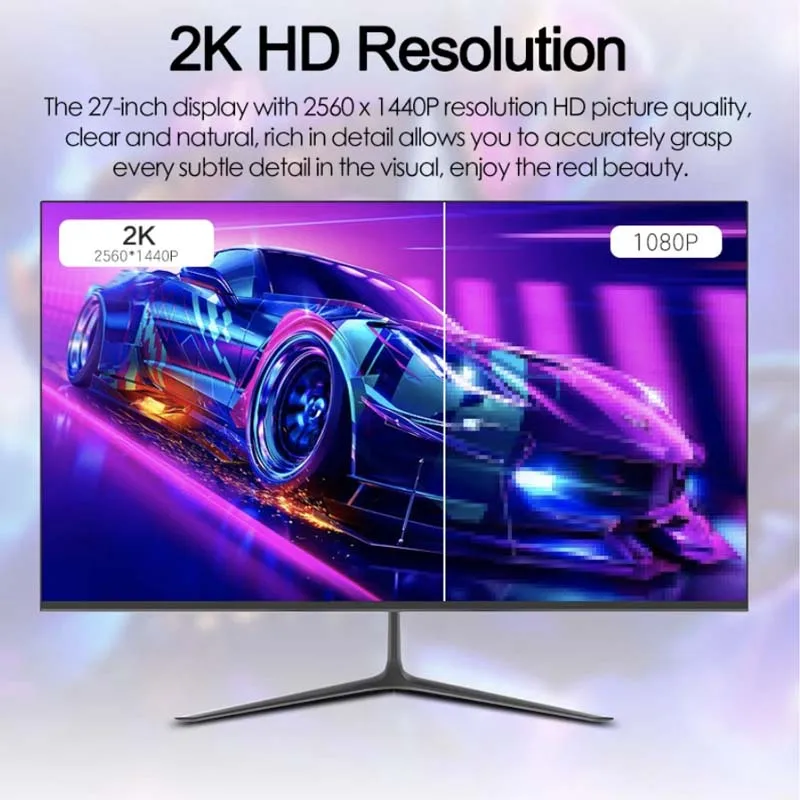 27 Inch 2K 165Hz Game Monitor 2560*1440P HDR 100%SRGB 2MS Freesync Computer Desktop Display IPS Flat Panel Curved Screen HDMI/DP